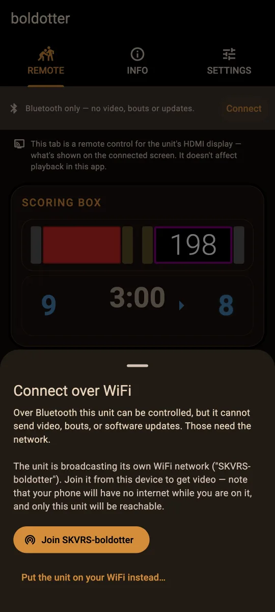 the Connect over WiFi dialog offering to join the SKVRS-boldotter hotspot