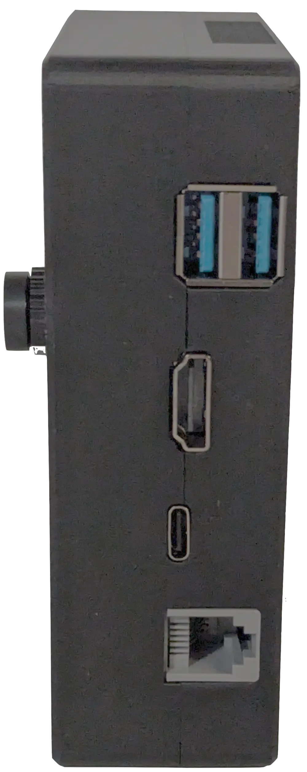 the right side of the unit: two USB ports, an HDMI port, a USB-C port, and a telephone jack